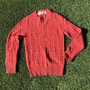 Vintage Three Feet Off‎ Red Wool CableKnit Sweater Chunky Fisherman Women's M